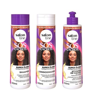 Kit SOS Cachos Super Óleos com Shampoo + Condicionador e Ativador de Cachos Salon Line em Oferta na Shopee
