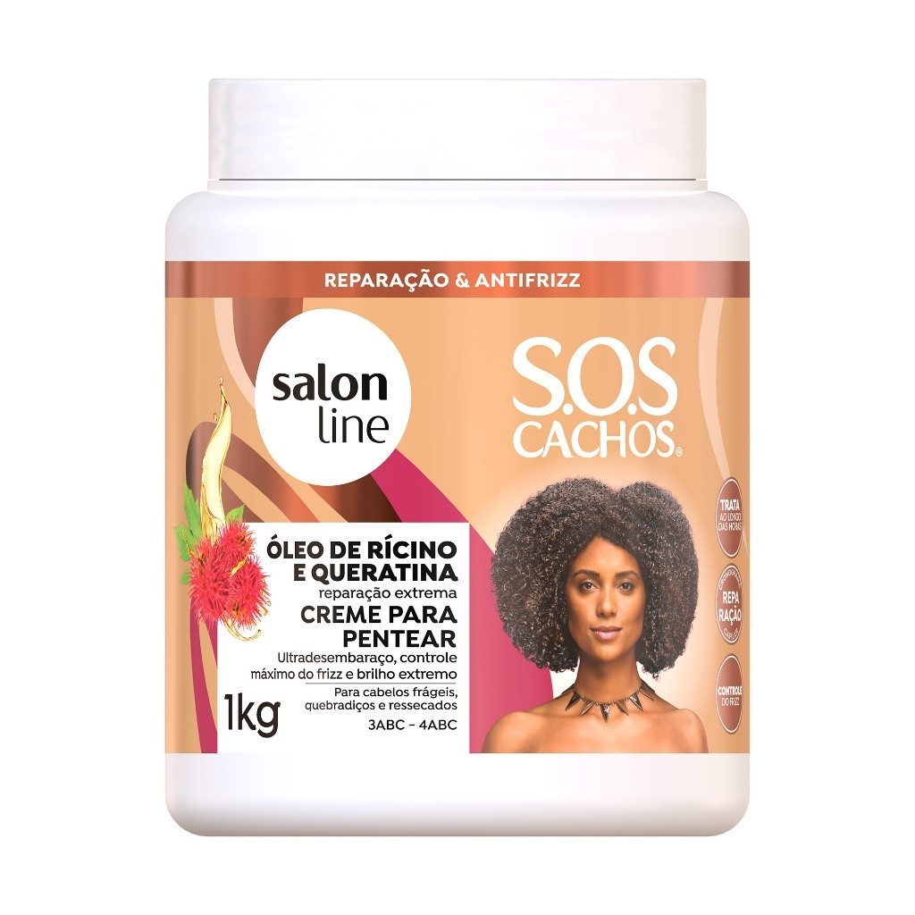 Creme para Pentear SOS Cachos Rícino e Queratina Salon Line 1kg - Beauty
