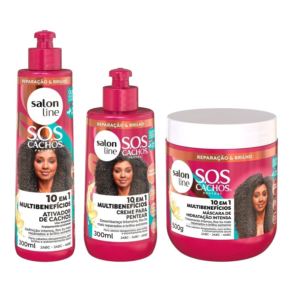 Kit SOS Cachos e Crespos com Máscara Creme de Pentear e Ativador Salon Line