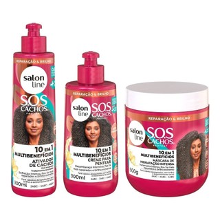 Kit SOS Cachos e Crespos com Máscara Creme de Pentear e Ativador Salon Line em Oferta na Shopee