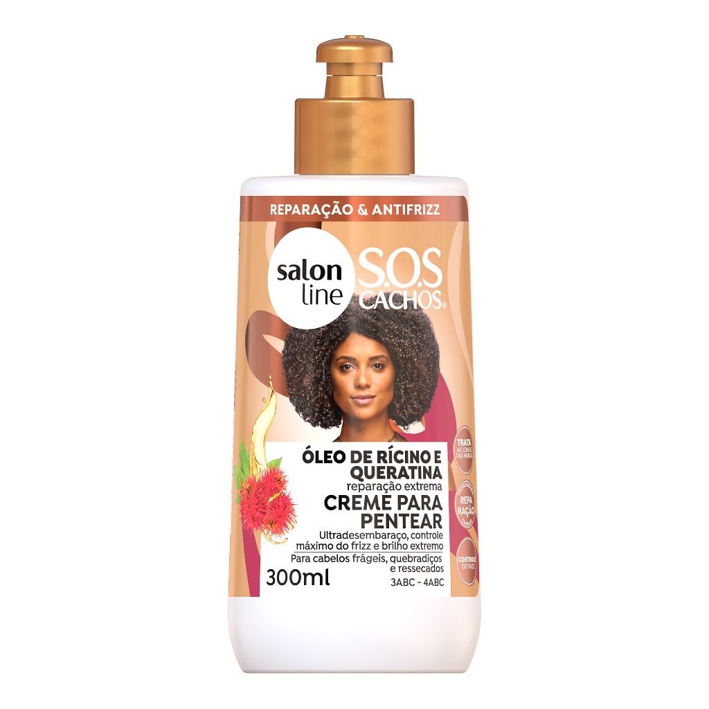 Creme para Pentear SOS Cachos Rícino e Queratina Salon Line 300ml em Oferta na Shopee