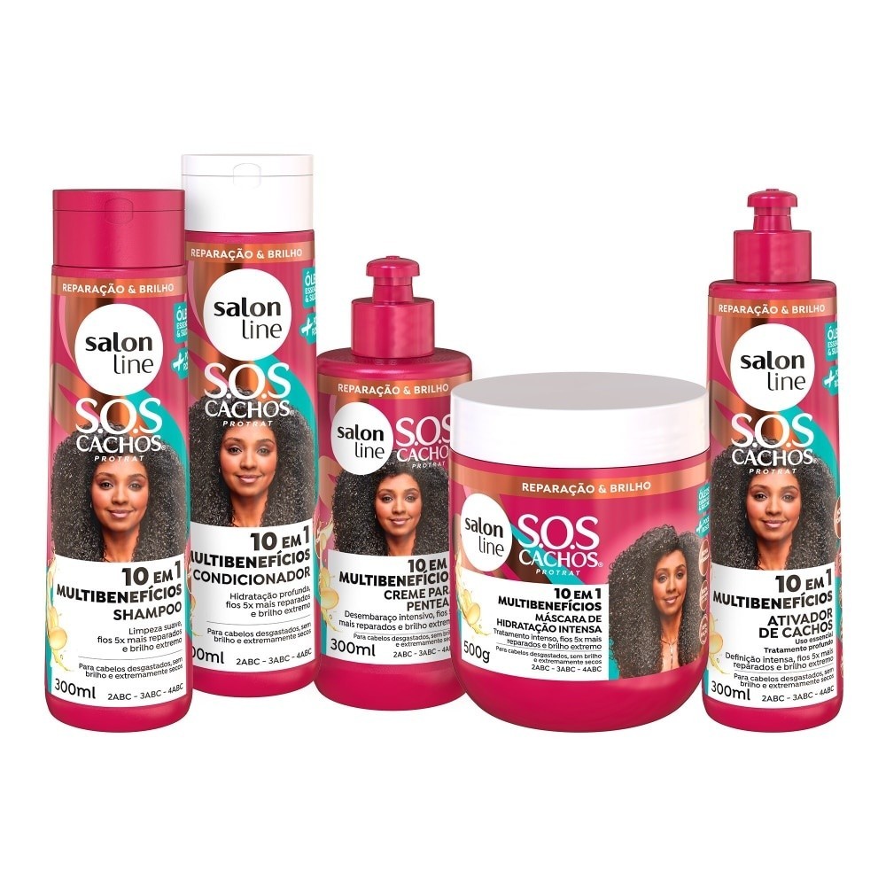 Kit Salon Line SOS Cachos Completo para Cabelos Cacheados 10em1 Multibenefícios