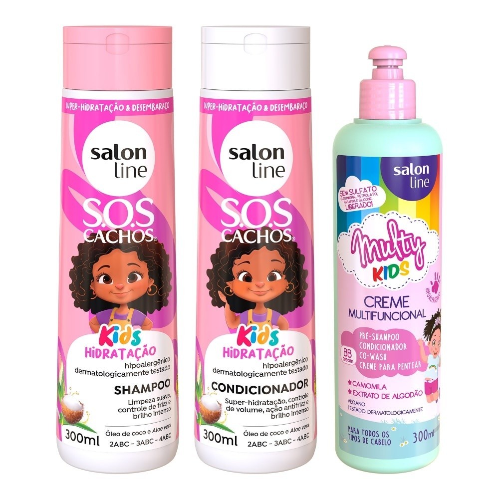 Kit Shampoo Condicionador SOS Cachos Kids Hidratação e Creme Multifuncional Multy Kids Sal...