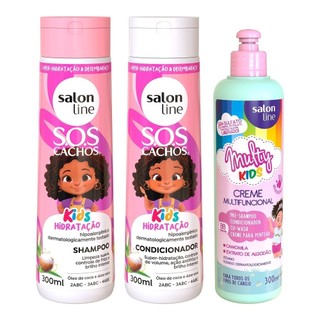 Kit Shampoo Condicionador SOS Cachos Kids Hidratação e Creme Multifuncional Multy Kids Salon Line em Oferta na Shopee