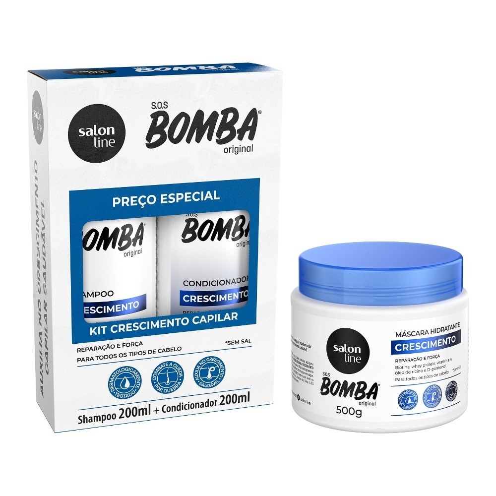 Crescimento Capilar SOS Bomba 200ml + Máscara de Hidratação 500g Salon Line