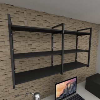 Prateleira industrial escritório aço preto 30cm preto ind11pes E-Nichos