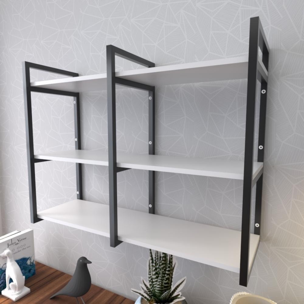 Prateleira industrial com três níveis cor branco 68x30x90 E-Nichos
