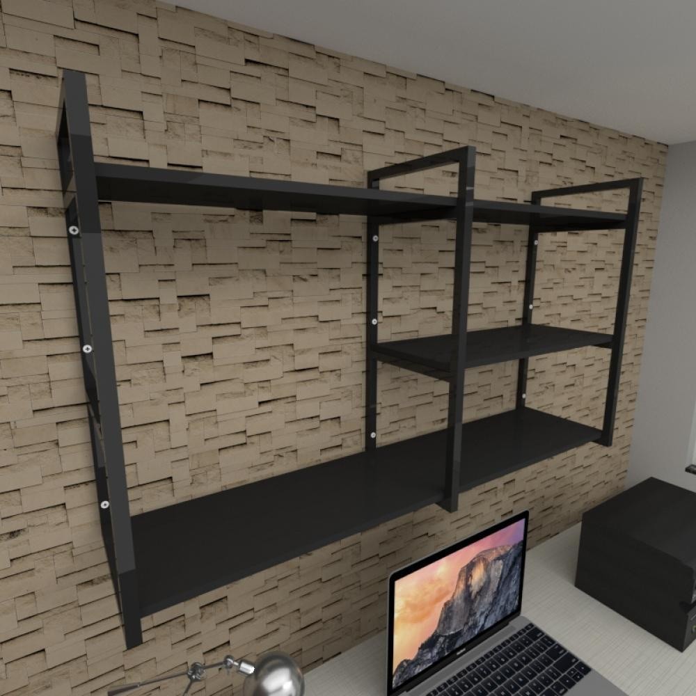 Prateleira industrial escritório aço preto 30cm preto ind14pes E-Nichos