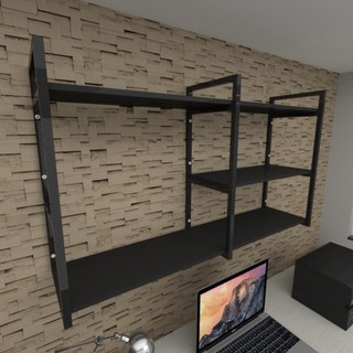 Prateleira industrial escritório aço preto 30cm preto ind14pes E-Nichos