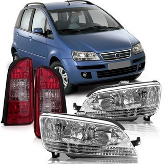 Kit Farol Dianteiro Idea 2006 2007 2008 2009 2010 Máscara Cromada + Lanterna Traseira Bicolor Grade Vermelha - Spare Parts and Accessories for Vehicles