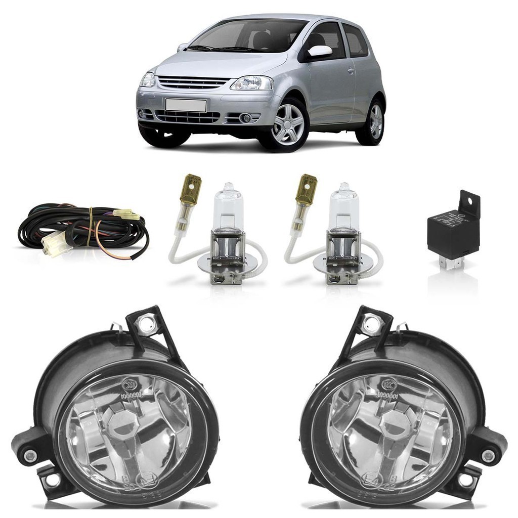 Kit Farol Milha Auxiliar Spacefox 2006 A 2009 Halógena H3 12V Lente Lisa Acrilico