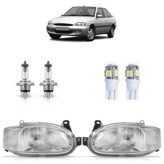Kit Par Farol Dianteiro Escort 1997 1998 1999 2000 2001 2002 Máscara Cromada + Par Lâmpadas Halógena + Par Pingo Led em Oferta na Shopee