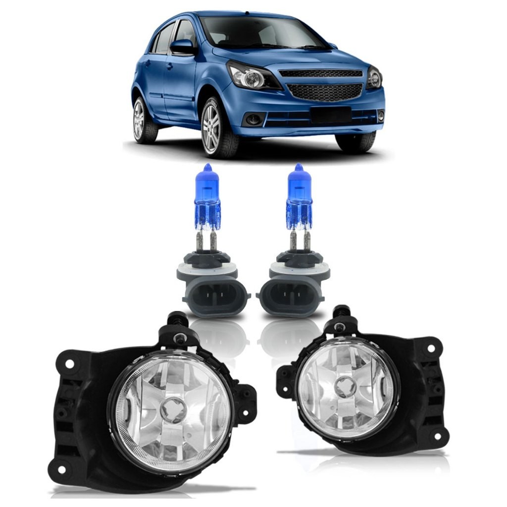 Kit Farol Milha Auxiliar Agile Sonic 2011 2012 2013 2014 2015 2016 + Lâmpada Super Branca H27 Lente Lisa Acrilico - Spare Parts and Accessories for Vehicles