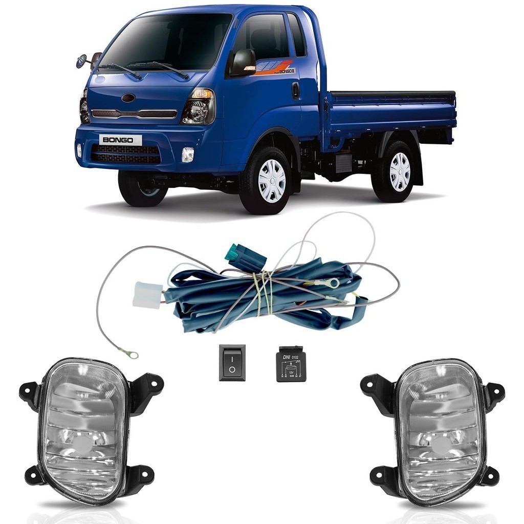 Kit Farol Milha Auxiliar Bongo 2004 2005 2006 A 2012 Completo Botão Universal Lente Lisa Acrilico