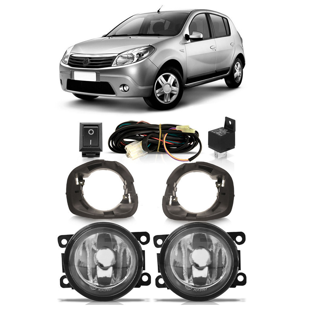 Farol Milha Auxiliar Sandero 2007 2008 2009 2010 2011 Completo Com Moldura Lente Lisa Vidro Foco em Oferta na Shopee