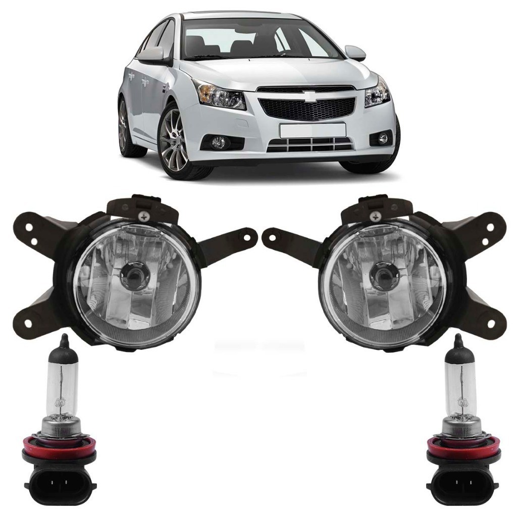 Kit Farol Milha Auxiliar + Lâmpada H8 Cruze 2010 2011 2012 2013 2014 Lente Lisa Acrilico - Spare Parts and Accessories for Vehicles