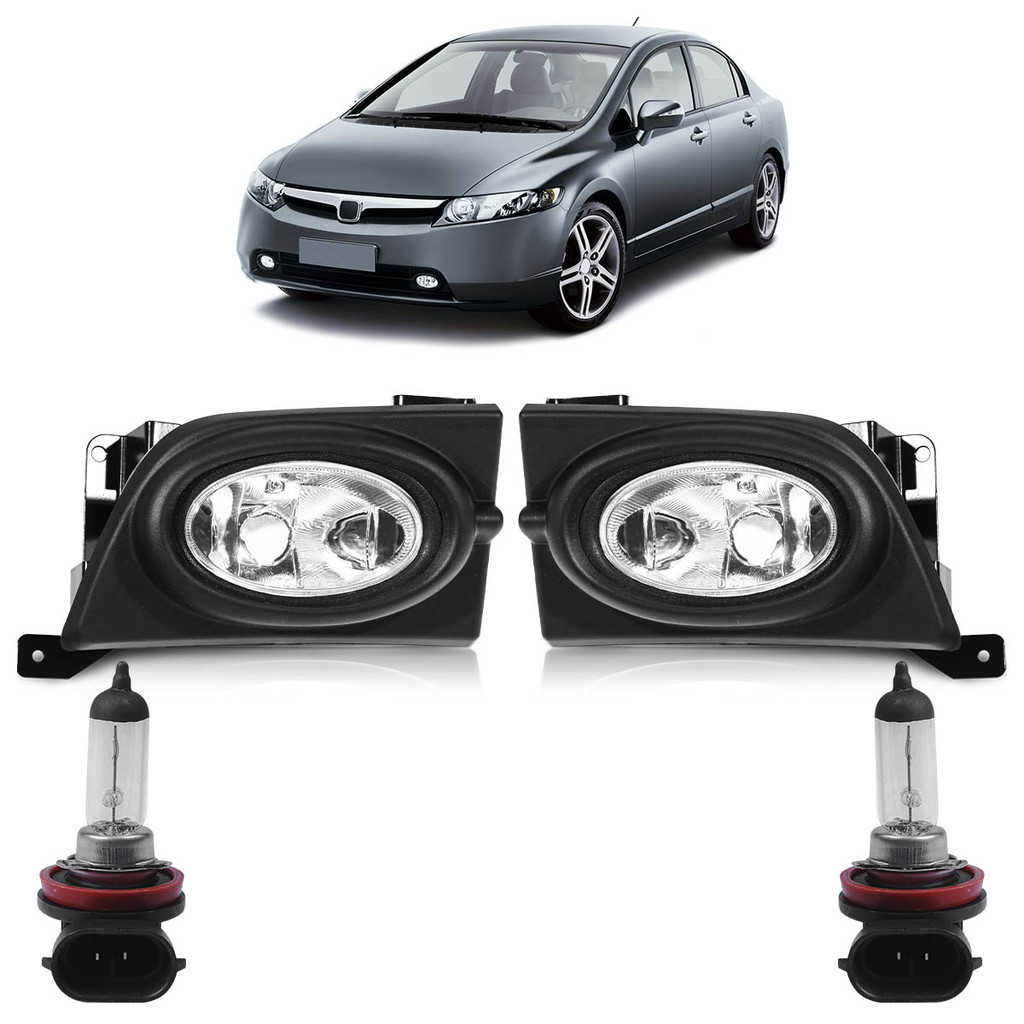 Kit Par Farol Milha Auxiliar + Par Lâmpada H8 New Civic Lxs 2006 2007 2008