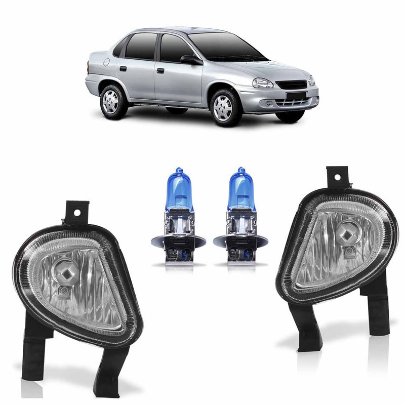 Kit Par Farol De Milha Auxiliar + Par Lâmpada H3 Corsa Classic 2003 2004 2005 2006 2007 2008 2009 2010 - Spare Parts and Accessories for Vehicles
