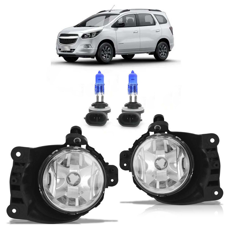 Par Farol Milha Auxiliar Spin 2012 2013 A 2015 Lente Lisa Em Acrílico + Par Lâmpada H27 Super Branca - Spare Parts and Accessories for Vehicles