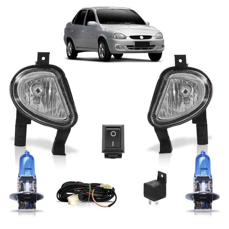 Kit Farol De Milha Auxiliar Completo + Par Lâmpada H3 Corsa Classic 2003 2004 2005 2006 2007 2008 2009 2010 - Spare Parts and Accessories for Vehicles