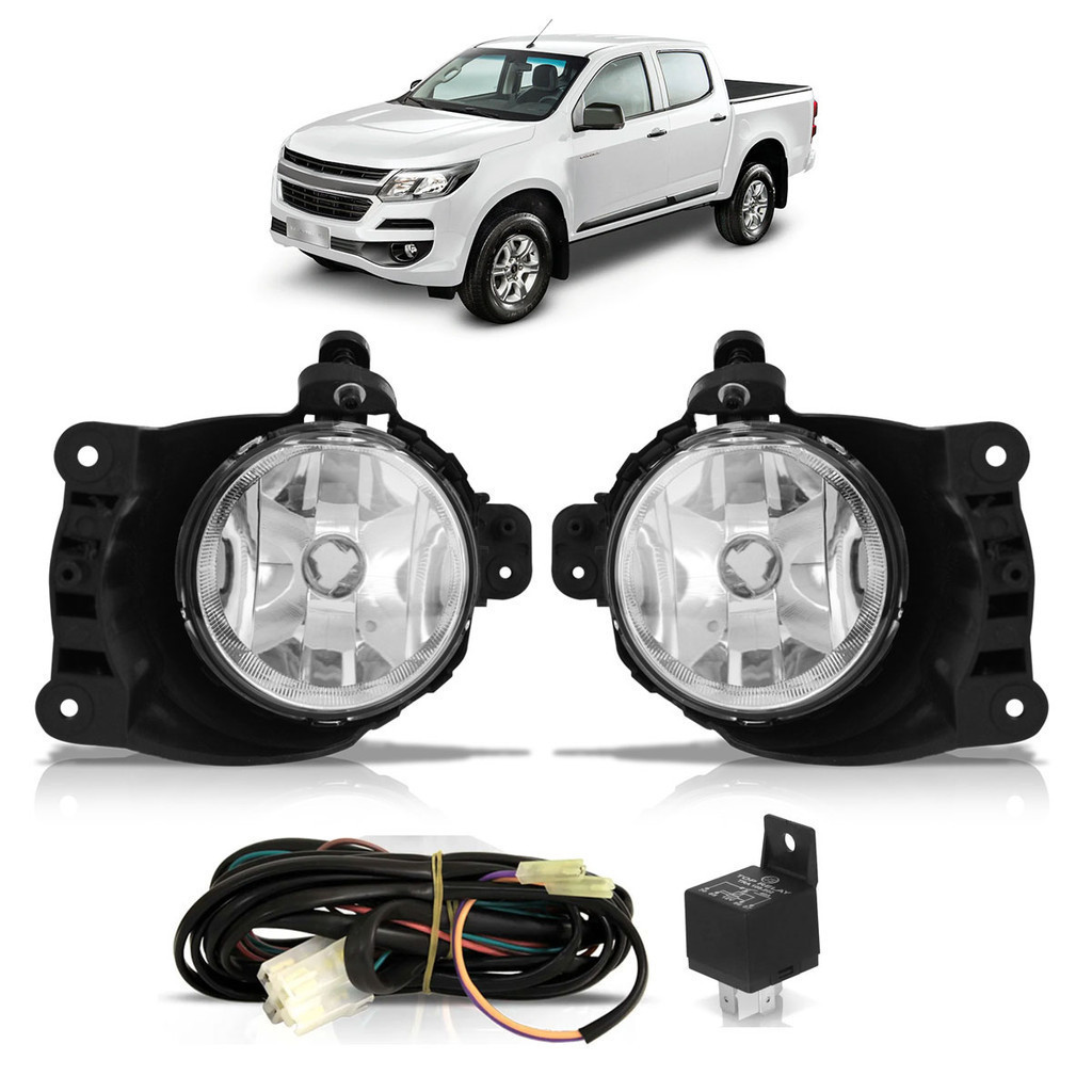 Kit Farol De Milha Auxiliar S10 2018 2019 Botão Universal Lente Lisa Acrilico