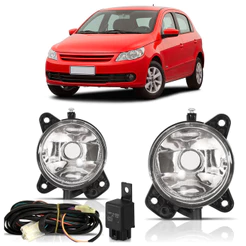 Kit Farol Milha Auxiliar Gol Voyage Saveiro G5 2009 2010 2011 2012 Botão Modelo Universal Sem Grade Lente Lisa Vidro