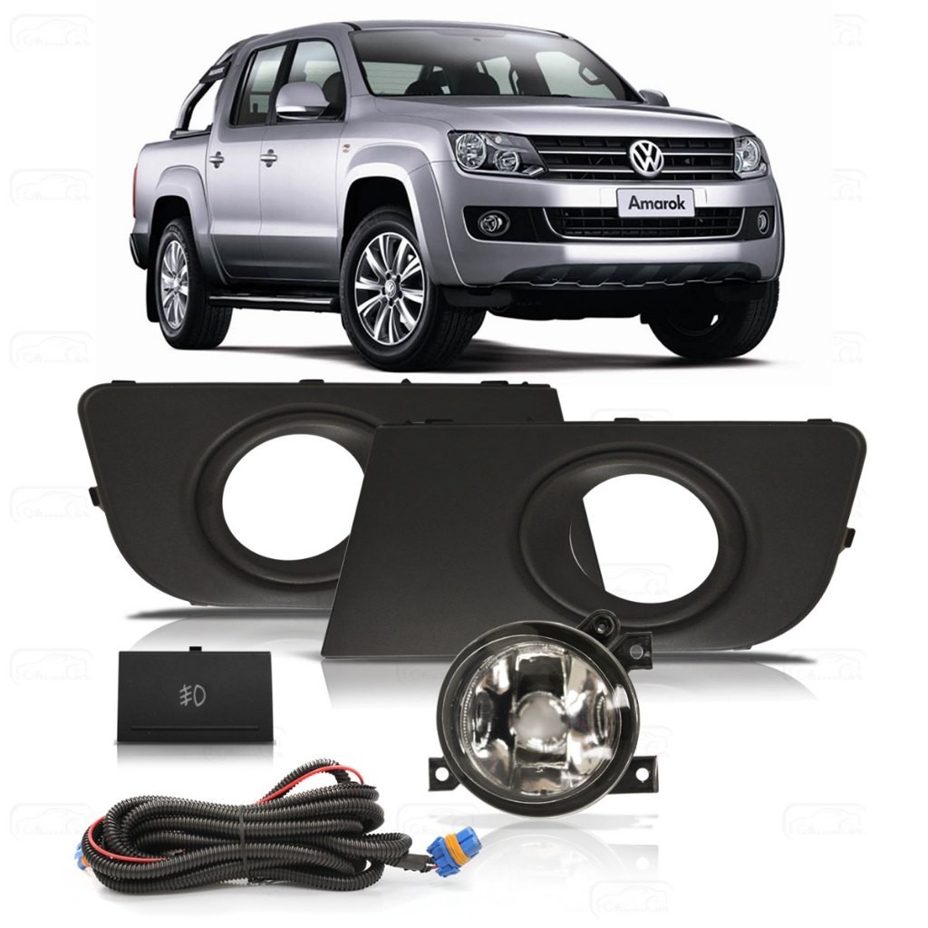 Kit Farol De Milha Auxiliar Amarok 2010 2011 2012 2013 2014 Com Moldura Botão Modelo Original Lente Lisa Vidro - Spare Parts and Accessories for Vehicles