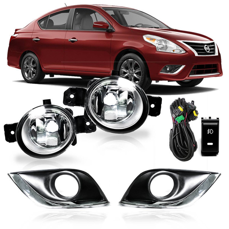 Kit Par Farol De Milha Auxiliar Versa 2014 2015 2016 2017 + Par Moldura Grade Do Milha Friso Cromado em Oferta na Shopee