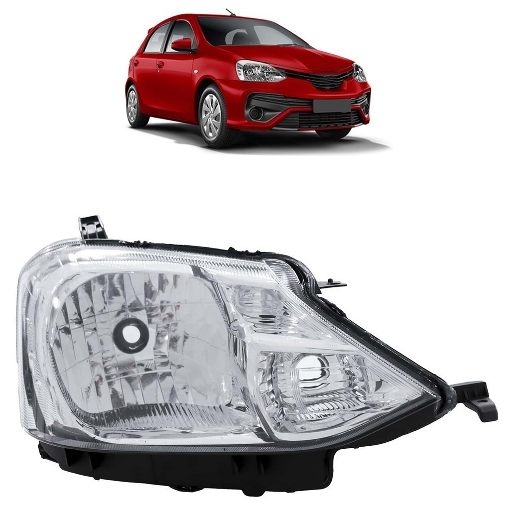 Farol Dianteiro Etios 2013 2014 2015 2016 2017 2018 2019 Máscara Cromada Foco Simples Lente Lisa em Oferta na Shopee