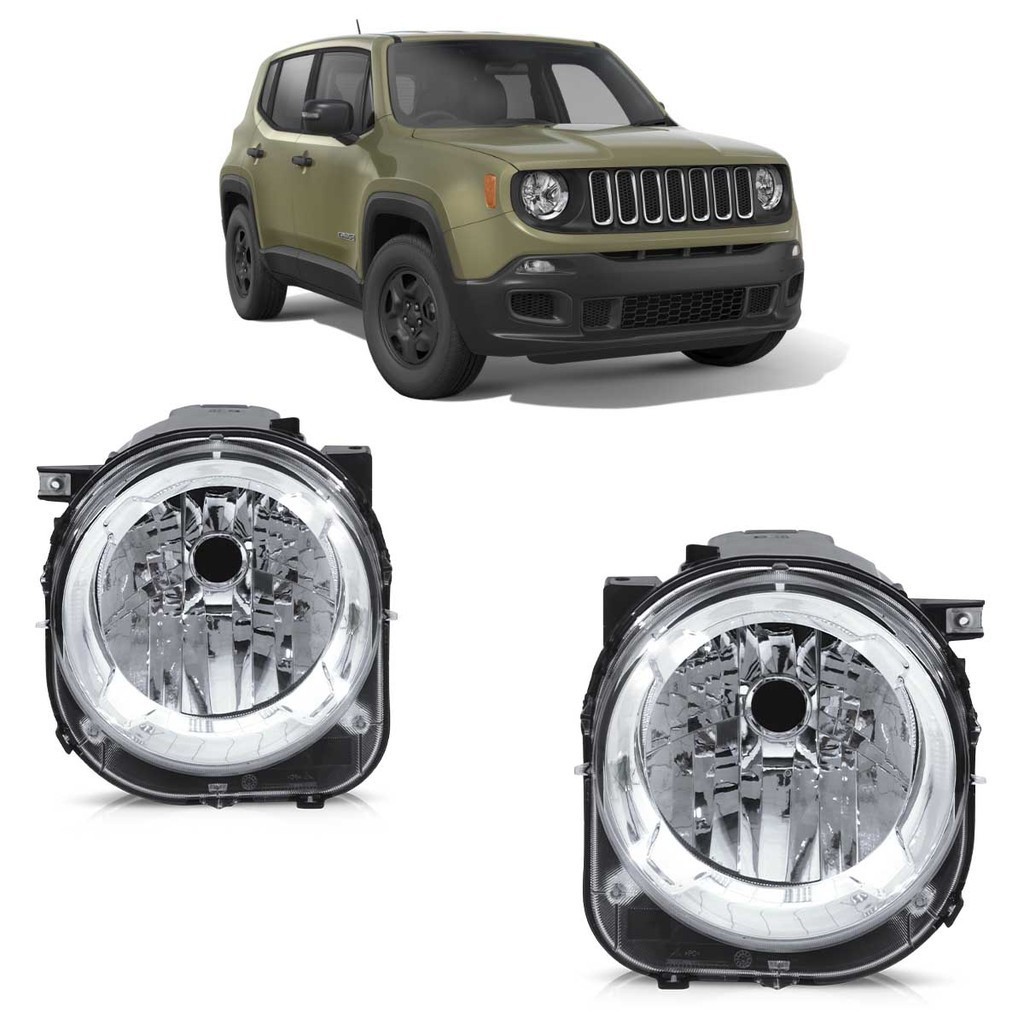 Par Farol Dianteiro Renegade 2015 2016 2017 2018 Máscara Cromada Foco Simples Lente Lisa Acrilico em Oferta na Shopee