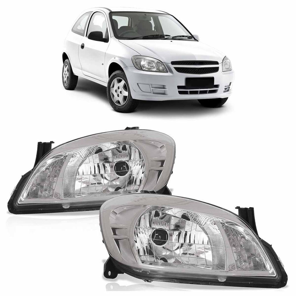 Par Farol Dianteiro Celta 2007 2008 2009 A 2015 Máscara Cromada  Foco Simples Lente Lisa Acrilico - Spare Parts and Accessories for Vehicles