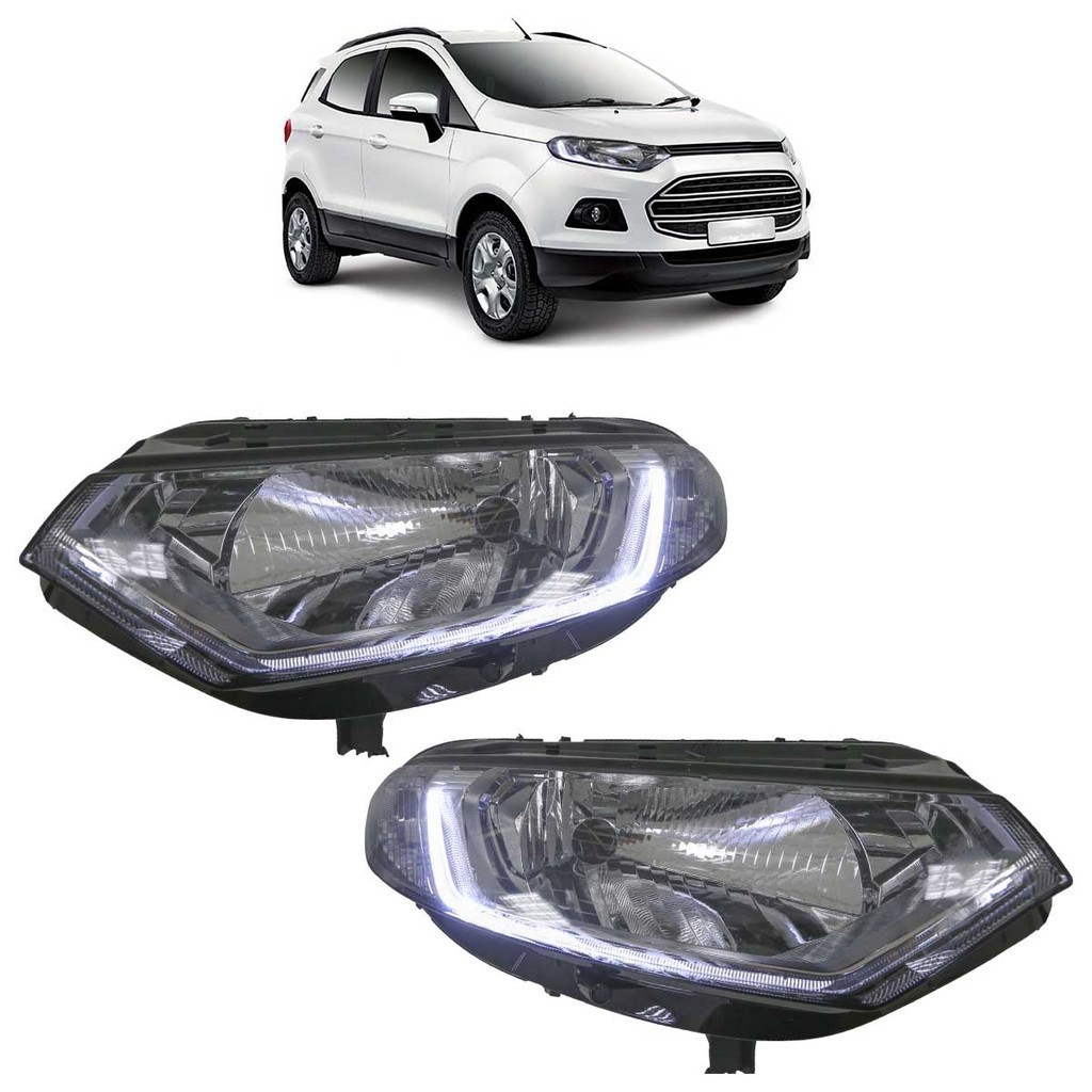Par Farol Dianteiro Ecosport 2013 2014 2015 2016 Máscara Cromada