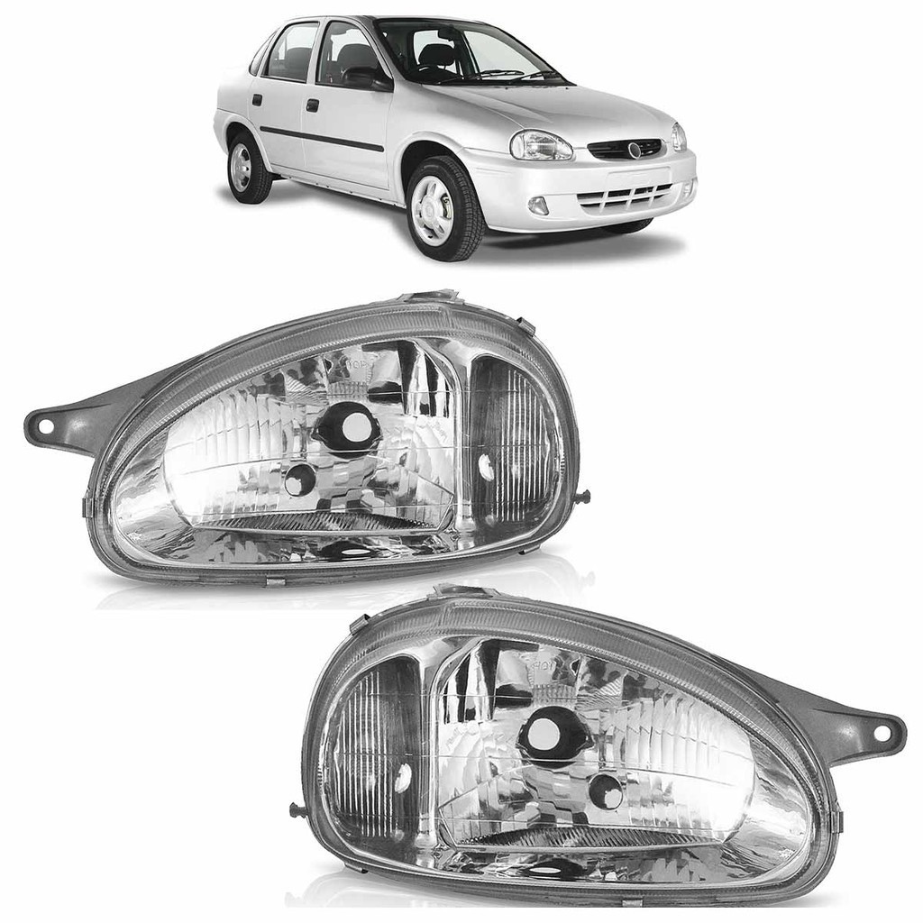 Par Farol Dianteiro Corsa 1994 1995 1996 1997 1998 1999 2000 A 2002 Carcaça Cinza Lente Lisa Vidro