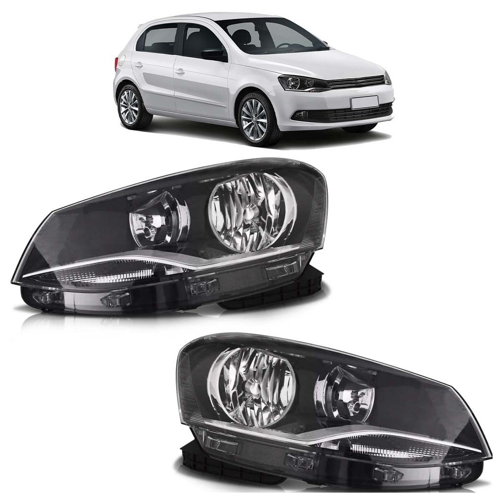 Par Farol Dianteiro Gol Voyage Saveiro G6 2013 2014 2015 2016 Foco Duplo Máscara Negra