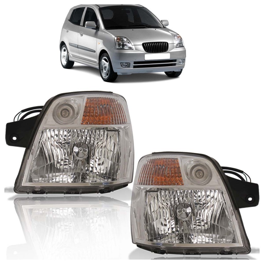 Par Farol Dianteiro Picanto 2005 2006 2007 2008 Máscara Cromada Lente Lisa Acrilico