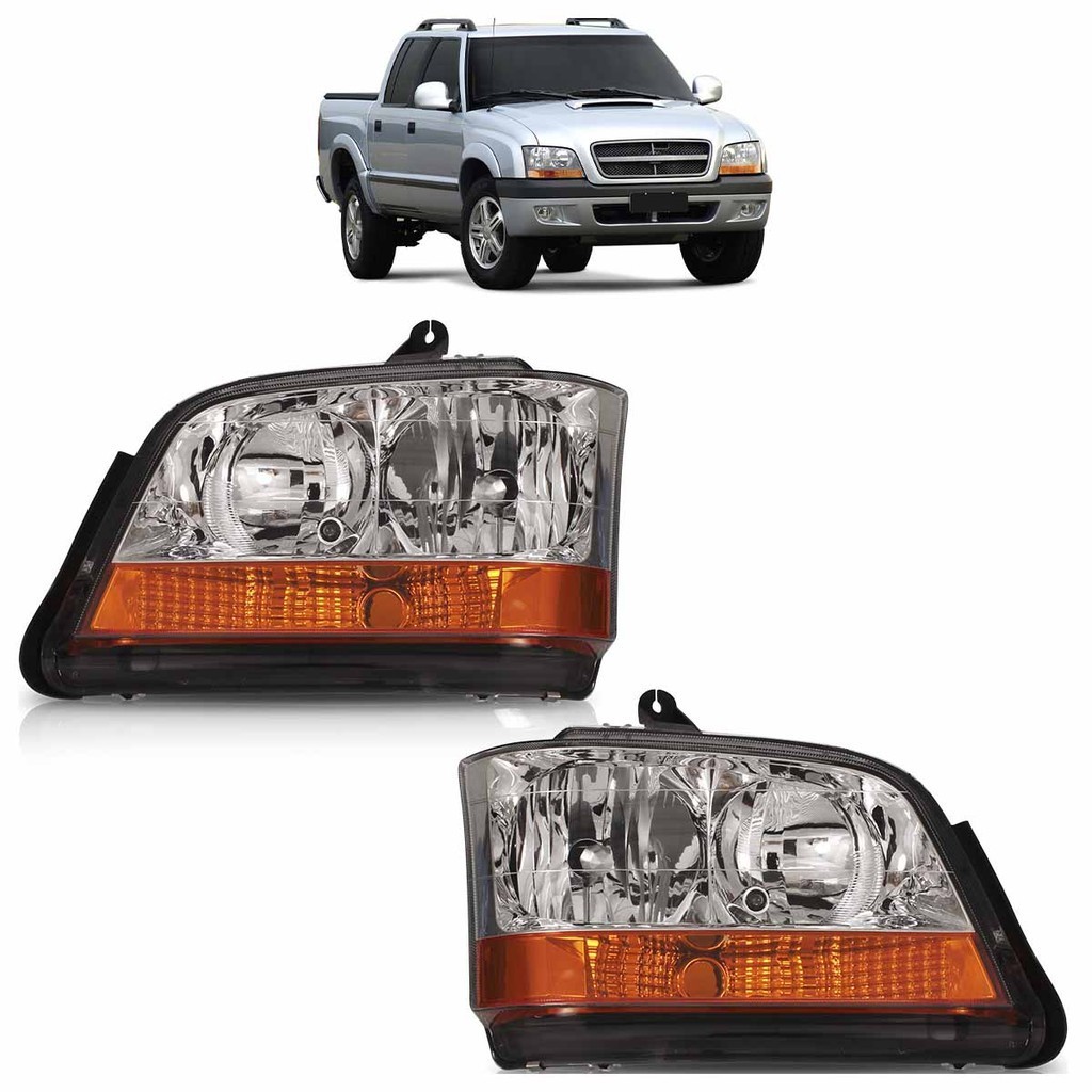 Par Farol Dianteiro S10 2001 2002 2003 2004 A 2011 Máscara Cromada Foco Duplo Lente Lisa Acrilico em Oferta na Shopee