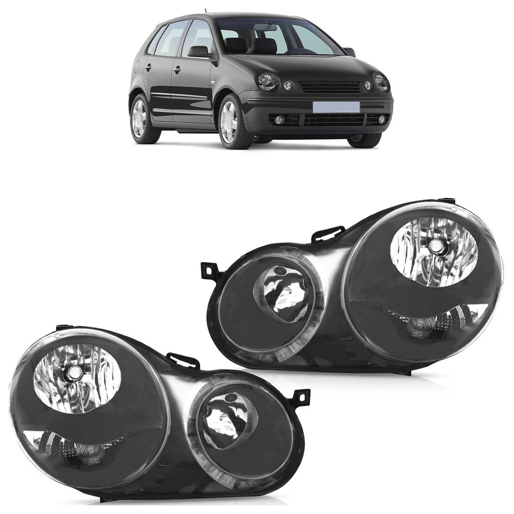 Par Farol Polo 2003 2004 2005 2006 Máscara Negra Foco Duplo Lente Lisa Acrilico em Oferta na Shopee