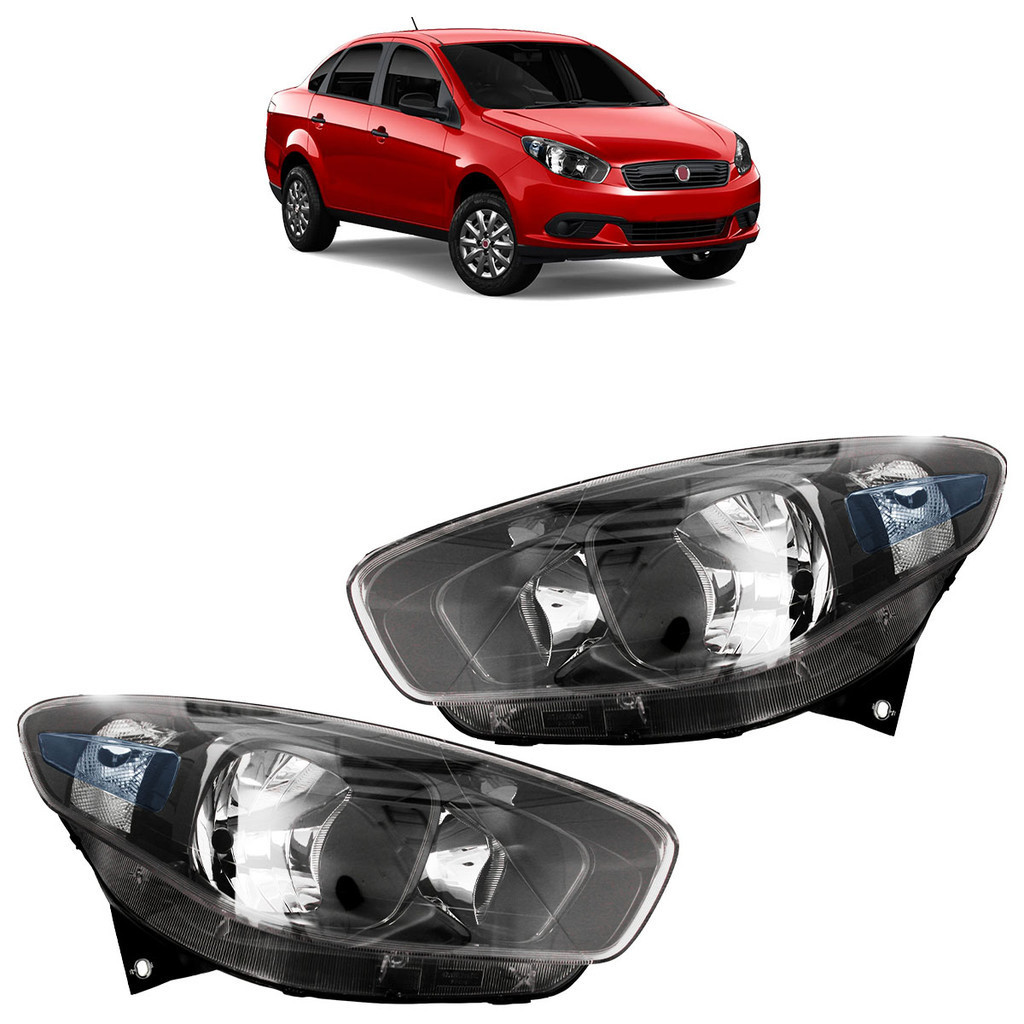 Par Farol Dianteiro Grand Siena 2012 2013 2014 2015 2016 Máscara Negra Lente Lisa Foco Duplo - Spare Parts and Accessories for Vehicles