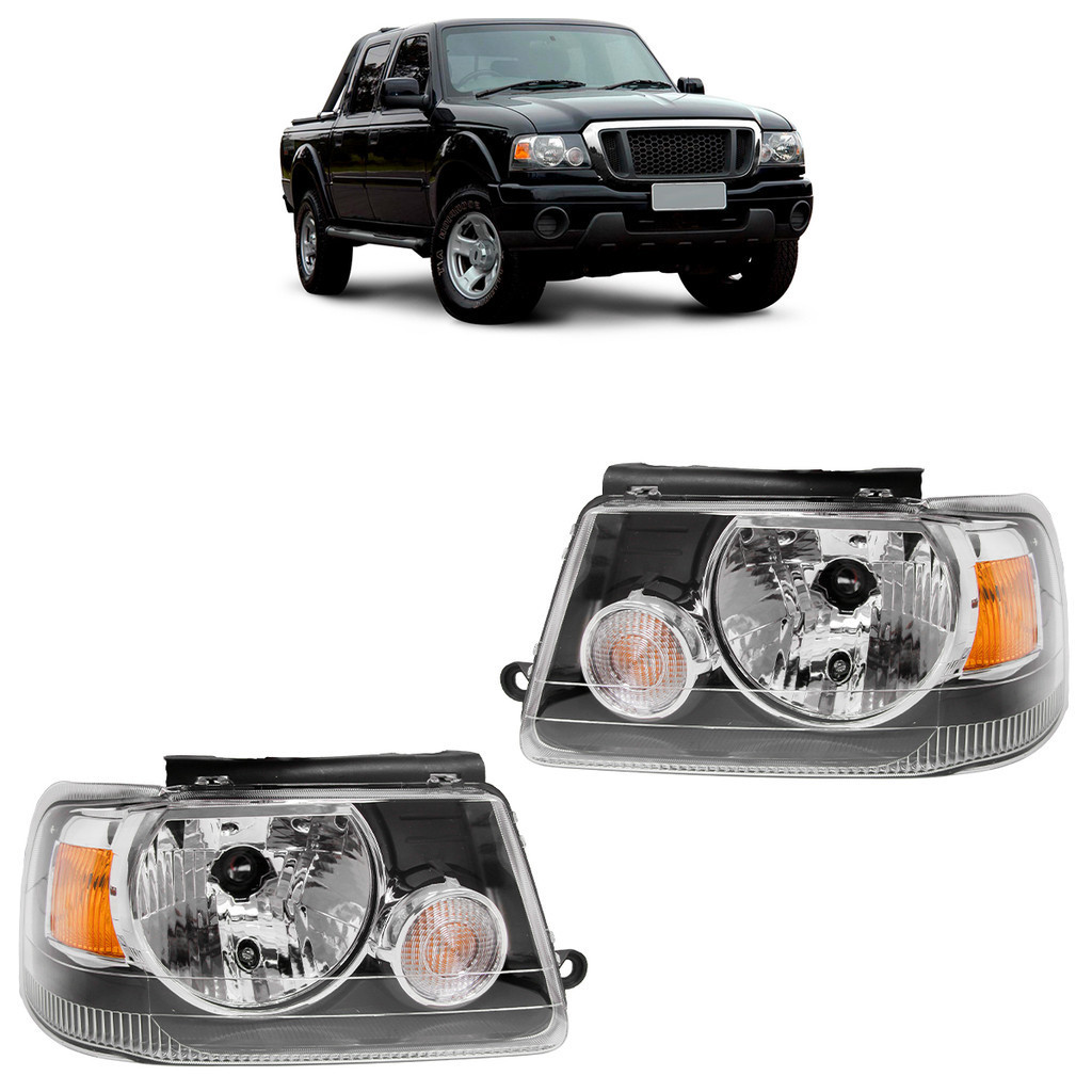 Par Farol Dianteiro Ranger 2005 2006 2007 2008 2009 Máscara Negra Foco Simples Lente Lisa em Oferta na Shopee