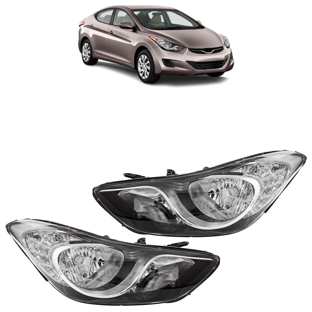 Par Farol Dianteiro Elantra 2011 2012 2013 Máscara Negra Foco Duplo Lente Lisa Acrilico