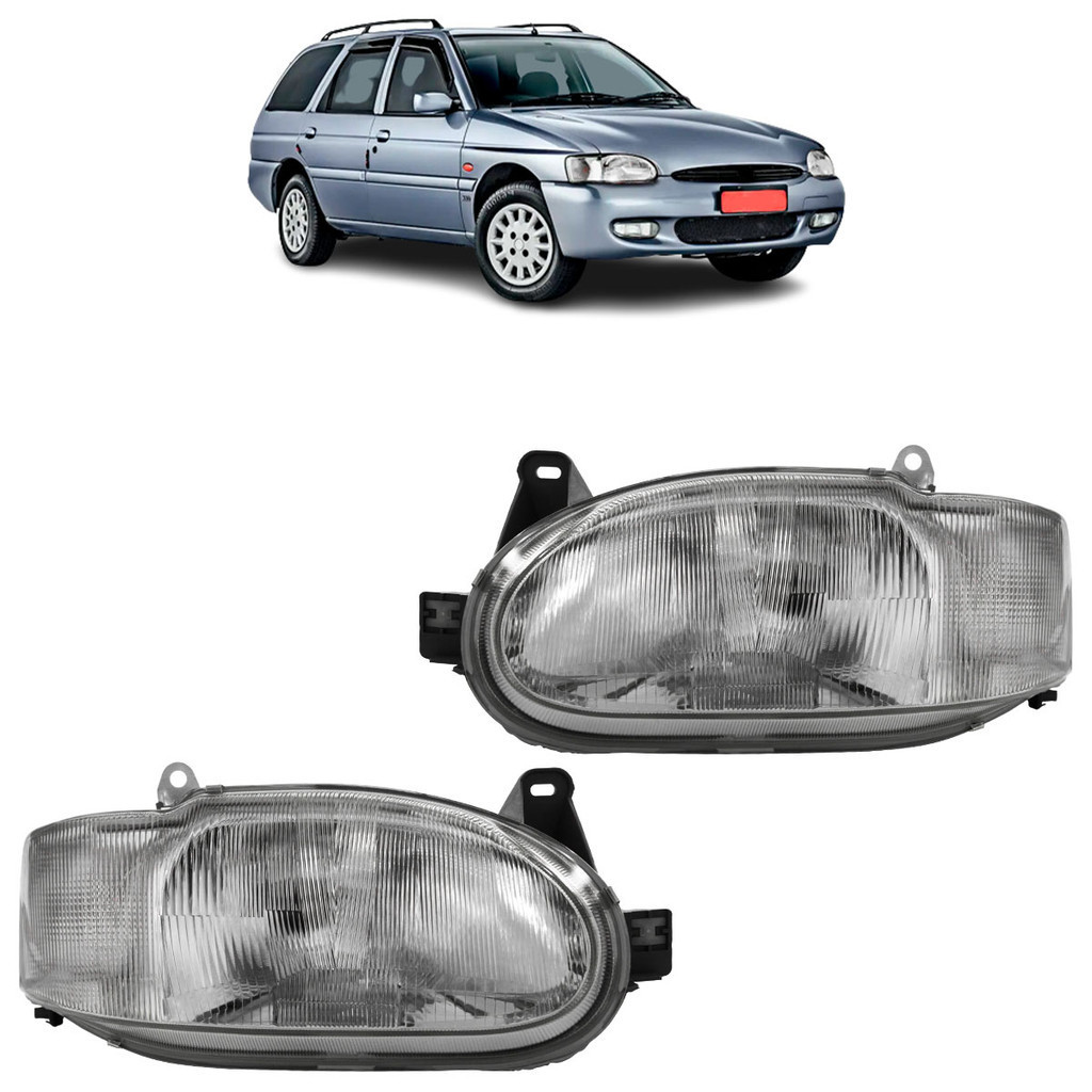Par Farol Dianteiro Escort 1997 1998 1999 2000 2001 2002 Máscara Cromada Lente Estriada em Vidro - Spare Parts and Accessories for Vehicles
