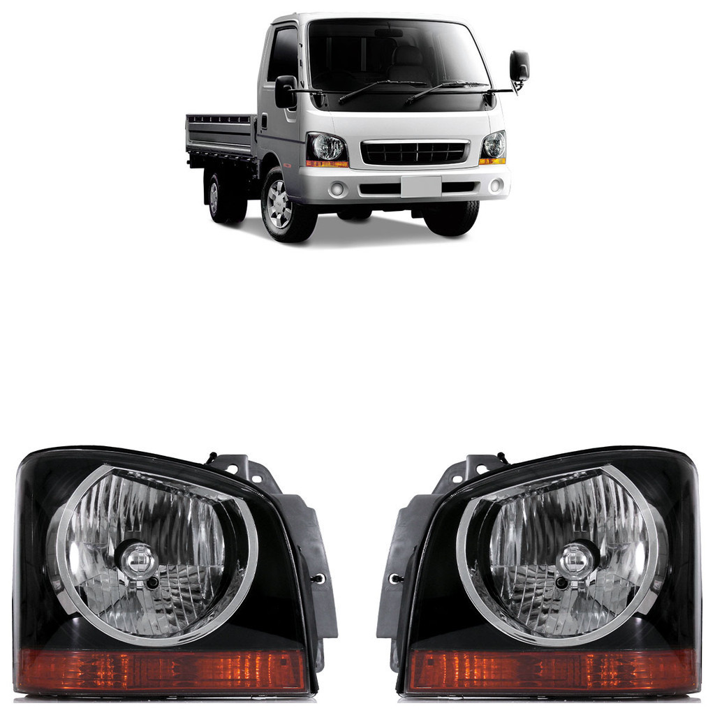 Par Farol Dianteiro Bongo K2500 2000 2001 2002 A 2004 Máscara Negra Foco Simples Lente Lisa Acrílico