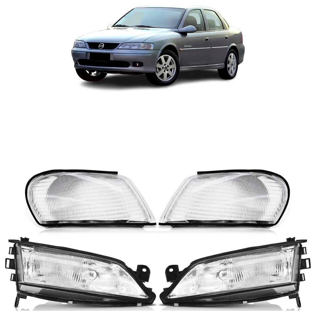 Kit Farol Vectra 1997 A 2000 Foco Duplo Máscara Cromada Lente Vidro + Lanterna Dianteira Pisca Seta