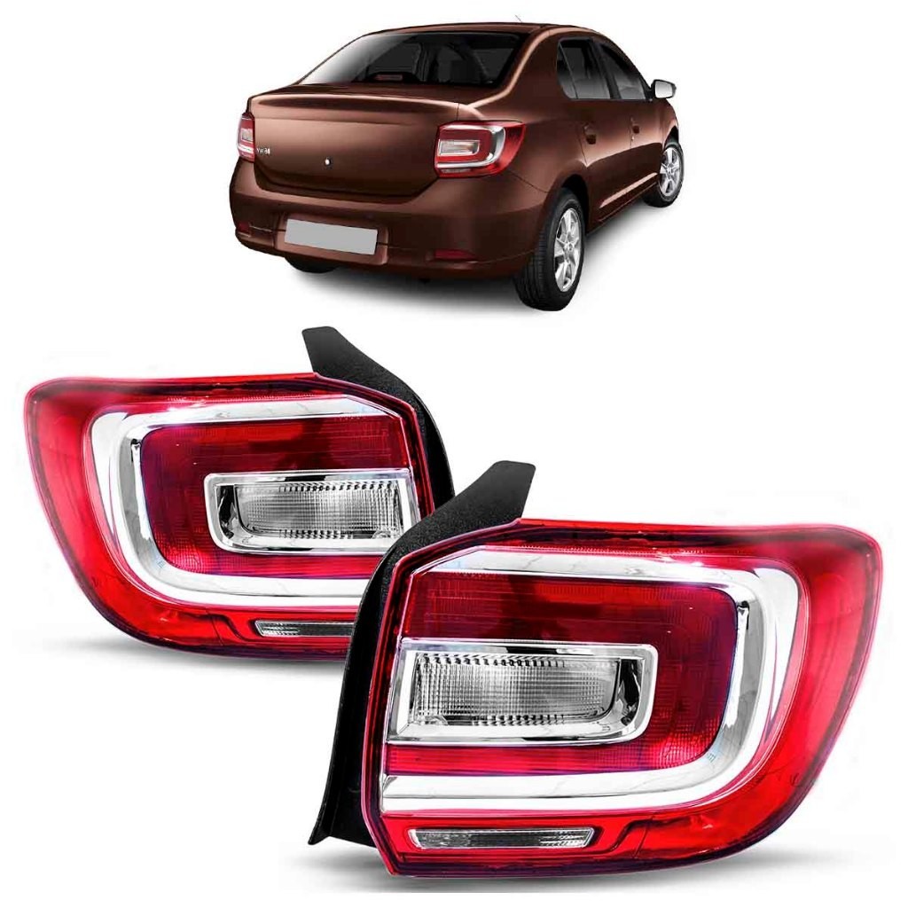 Par Lanterna Traseira Logan 2014 2015 2016 2017 2018 2019 2020 Bicolor Lente Rubi Lisa Acrilico - Spare Parts and Accessories for Vehicles