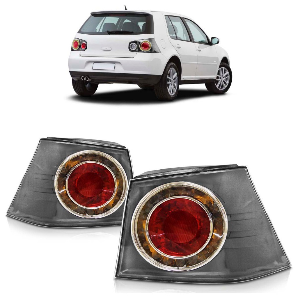 Par Lanterna Traseira Golf 2008 A 2013 Bicolor Canto Carcaça Preta Moldura Cinza Lente Lisa Acrílico