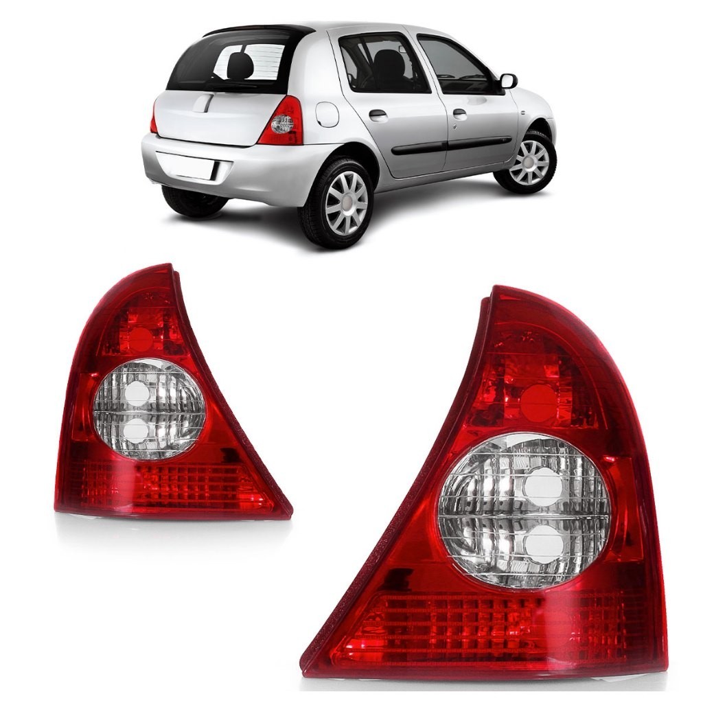 Par Lanterna Traseira Clio Hatch 2003 2004 2005 2006 2007 2008 2009 2010 Bicolor Lente Lisa Acrilico
