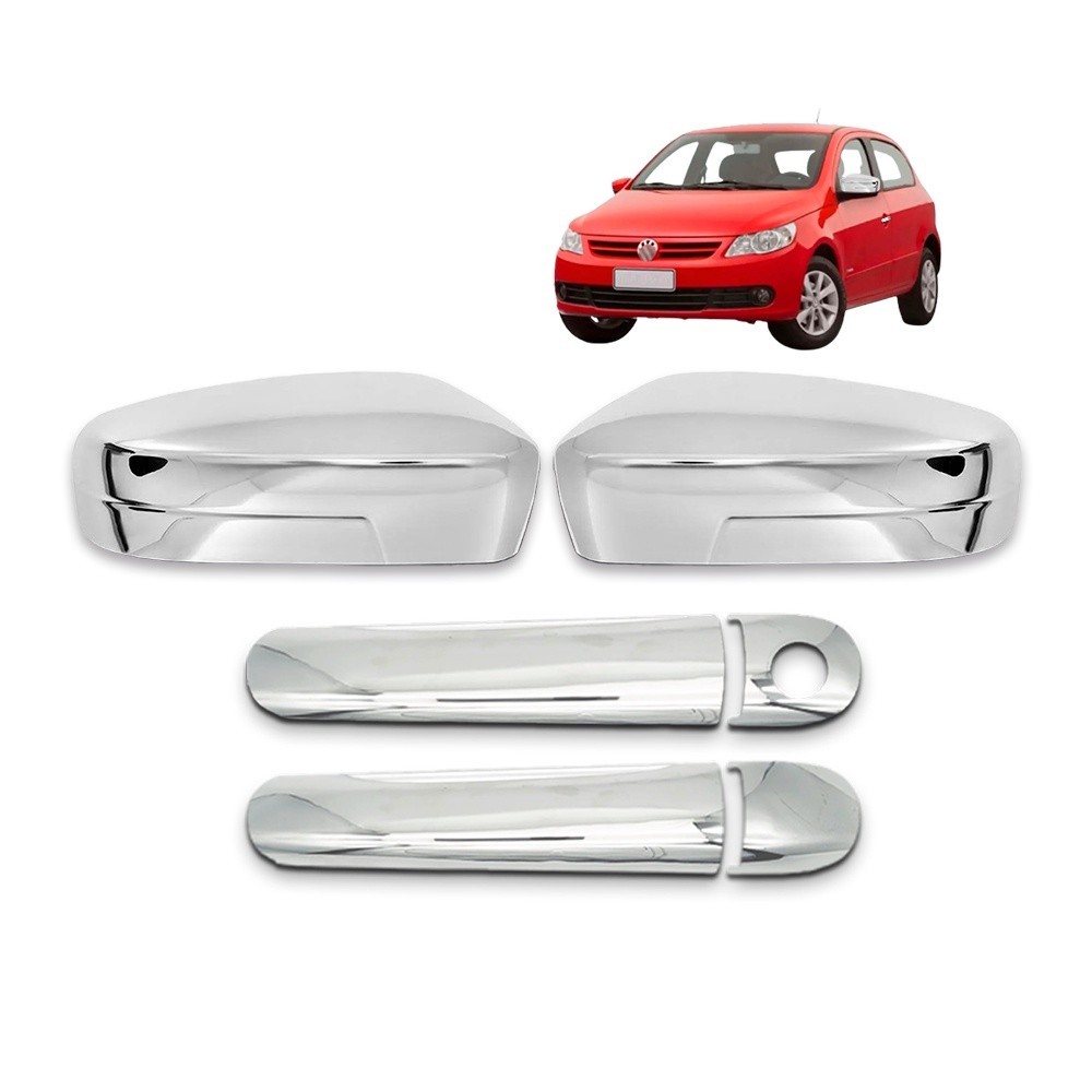 Kit Aplique Macaneta + Aplique para Capa Retrovisor Sem Pisca Gol Voyage Saveiro G5 2008 Á 2012 Jogo Cromado 2 Portas em Oferta na Shopee
