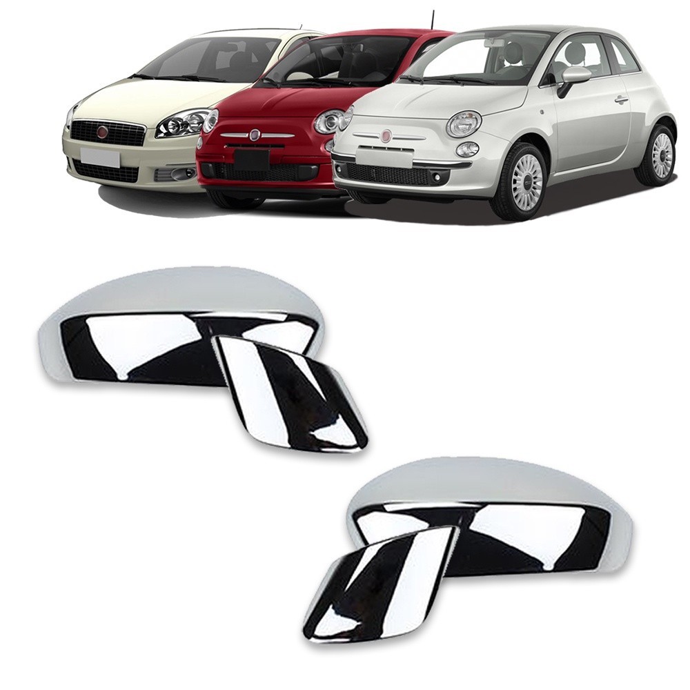 Par Aplique Cromado para Capa Retrovisor Fiat 500 2009 á  2015 Linea 2009 á 2016 Punto 2008 á 2017