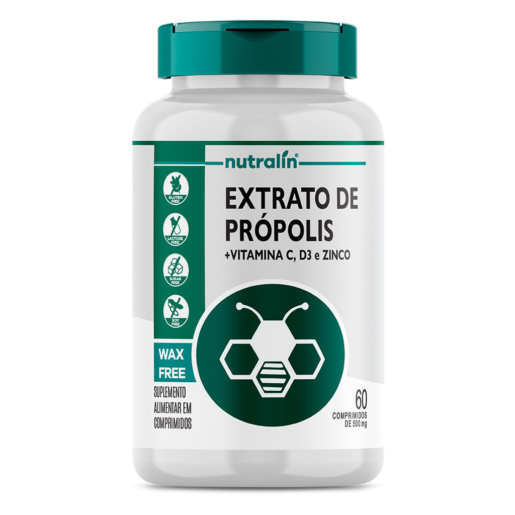 Extrato Própolis + Vitamina C/D + Zinco Nutralín 60Comp.