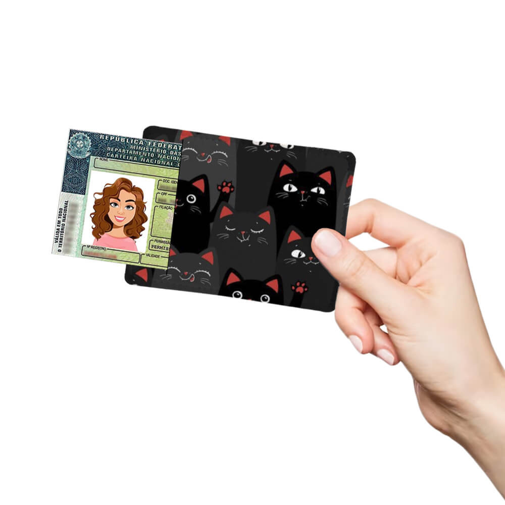 Carteira Porta CNH e Documentos Gatinhos Fofos Preto Gatos